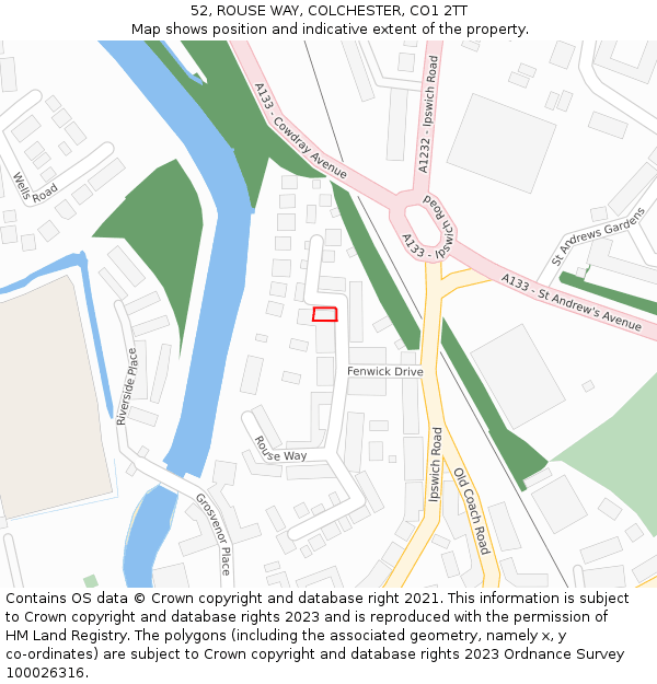 52, ROUSE WAY, COLCHESTER, CO1 2TT: Location map and indicative extent of plot