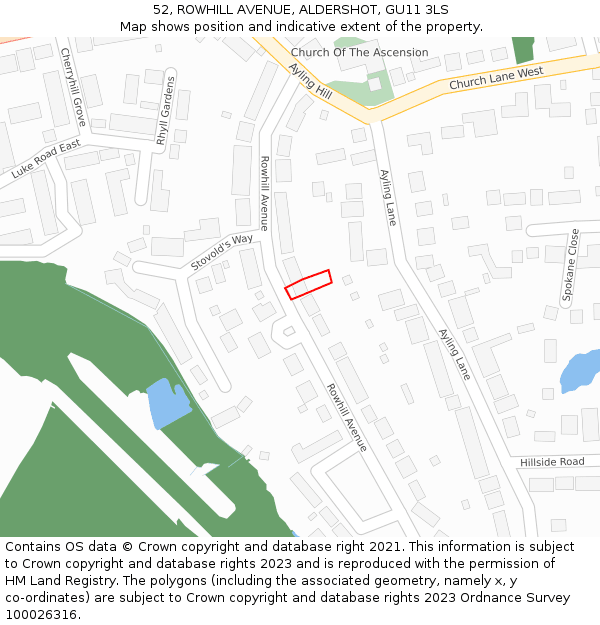 52, ROWHILL AVENUE, ALDERSHOT, GU11 3LS: Location map and indicative extent of plot