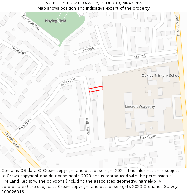 52, RUFFS FURZE, OAKLEY, BEDFORD, MK43 7RS: Location map and indicative extent of plot