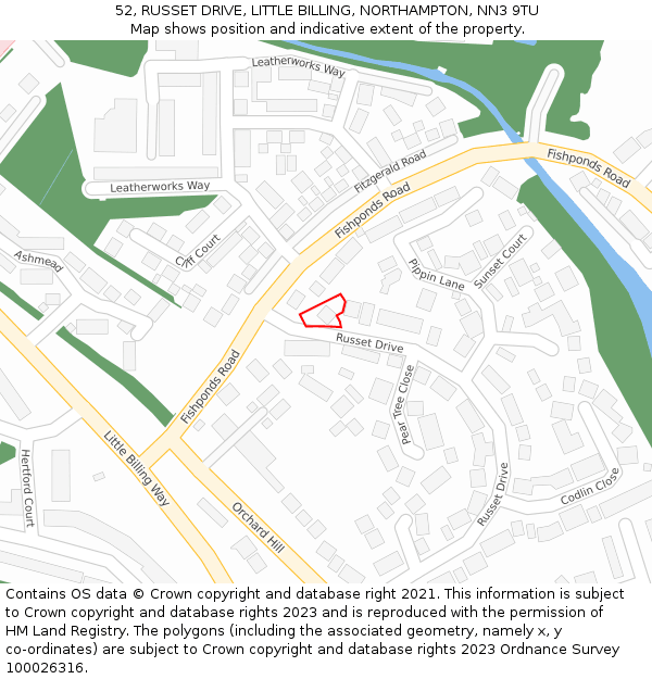 52, RUSSET DRIVE, LITTLE BILLING, NORTHAMPTON, NN3 9TU: Location map and indicative extent of plot