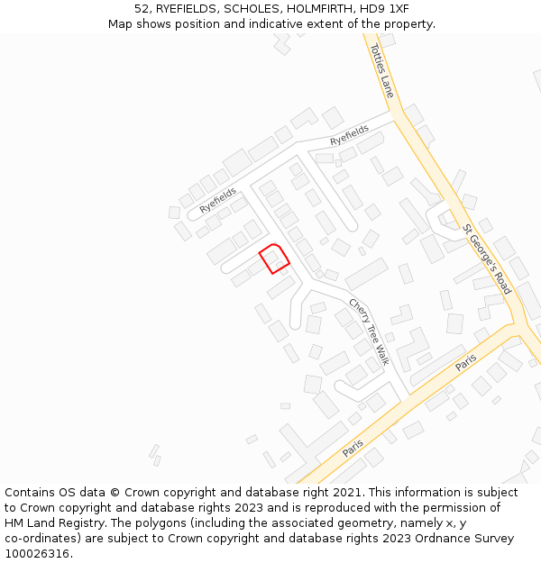 52, RYEFIELDS, SCHOLES, HOLMFIRTH, HD9 1XF: Location map and indicative extent of plot