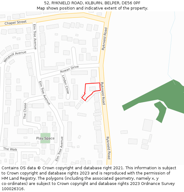 52, RYKNIELD ROAD, KILBURN, BELPER, DE56 0PF: Location map and indicative extent of plot