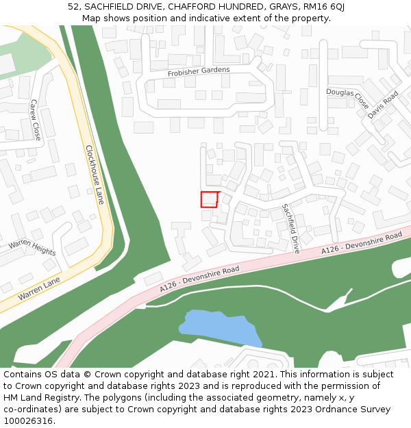 52, SACHFIELD DRIVE, CHAFFORD HUNDRED, GRAYS, RM16 6QJ: Location map and indicative extent of plot