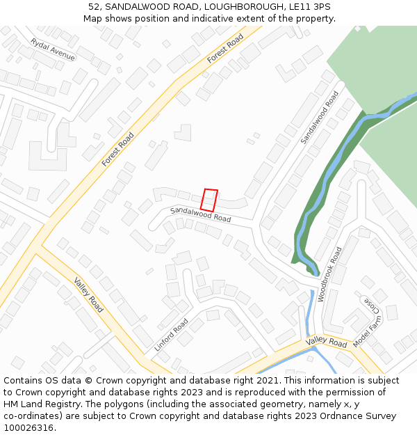 52, SANDALWOOD ROAD, LOUGHBOROUGH, LE11 3PS: Location map and indicative extent of plot