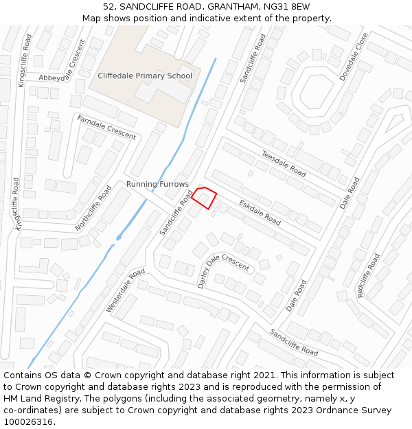 52, SANDCLIFFE ROAD, GRANTHAM, NG31 8EW: Location map and indicative extent of plot