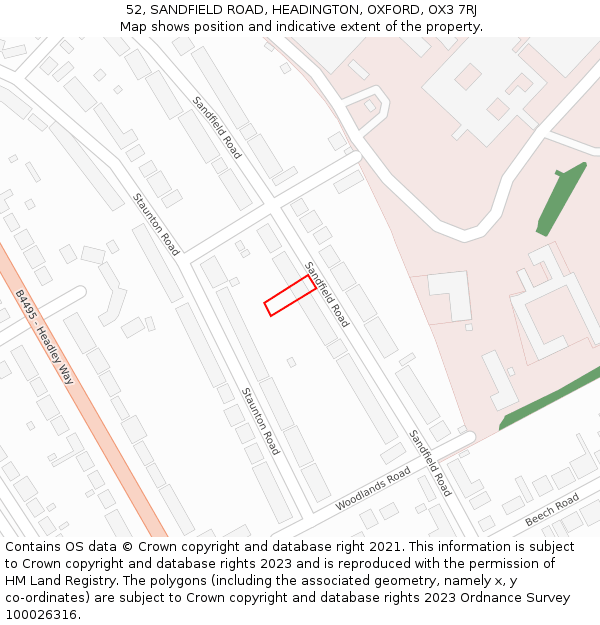 52, SANDFIELD ROAD, HEADINGTON, OXFORD, OX3 7RJ: Location map and indicative extent of plot