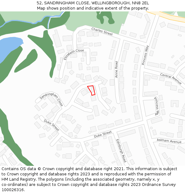 52, SANDRINGHAM CLOSE, WELLINGBOROUGH, NN8 2EL: Location map and indicative extent of plot