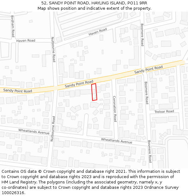52, SANDY POINT ROAD, HAYLING ISLAND, PO11 9RR: Location map and indicative extent of plot