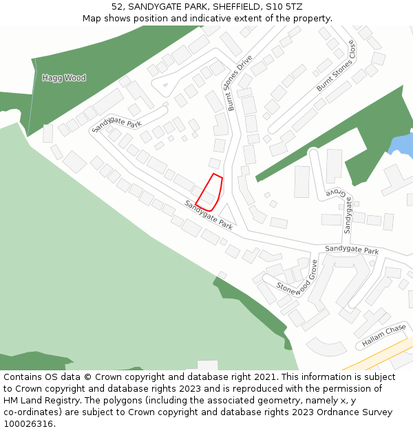 52, SANDYGATE PARK, SHEFFIELD, S10 5TZ: Location map and indicative extent of plot