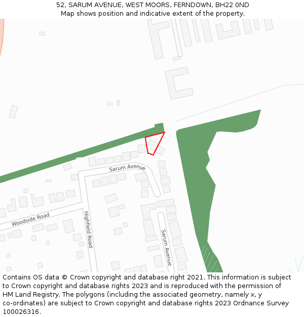 52, SARUM AVENUE, WEST MOORS, FERNDOWN, BH22 0ND: Location map and indicative extent of plot