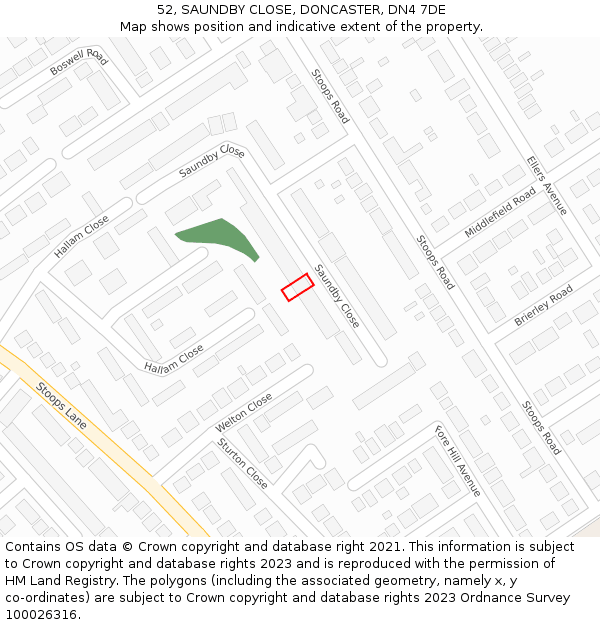 52, SAUNDBY CLOSE, DONCASTER, DN4 7DE: Location map and indicative extent of plot