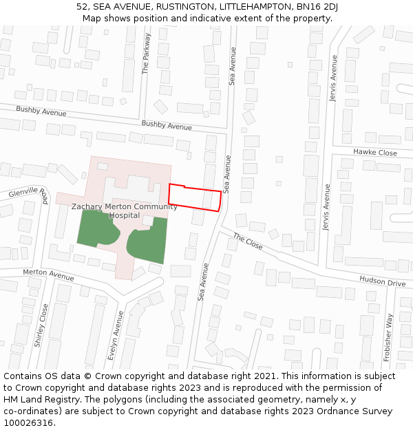 52, SEA AVENUE, RUSTINGTON, LITTLEHAMPTON, BN16 2DJ: Location map and indicative extent of plot