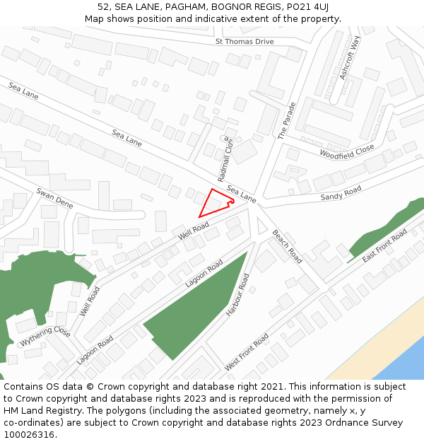 52, SEA LANE, PAGHAM, BOGNOR REGIS, PO21 4UJ: Location map and indicative extent of plot