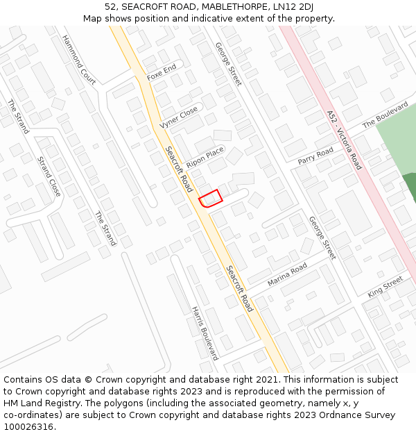 52, SEACROFT ROAD, MABLETHORPE, LN12 2DJ: Location map and indicative extent of plot