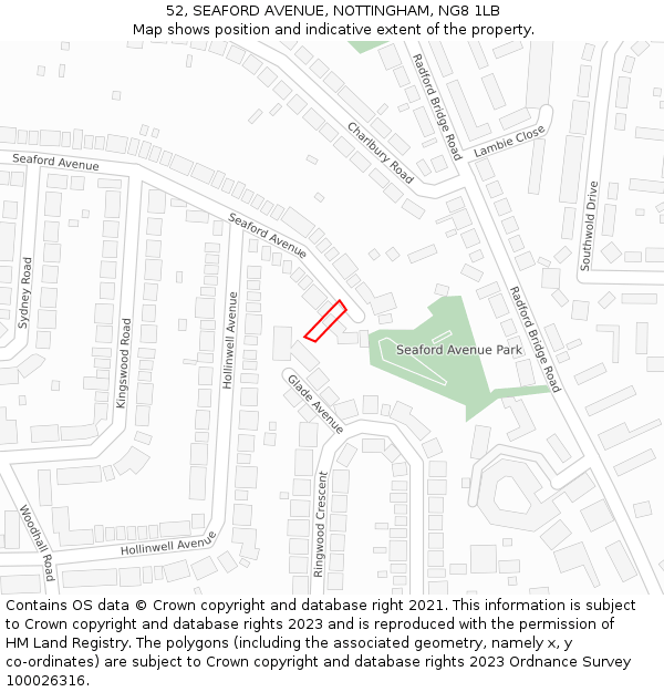 52, SEAFORD AVENUE, NOTTINGHAM, NG8 1LB: Location map and indicative extent of plot