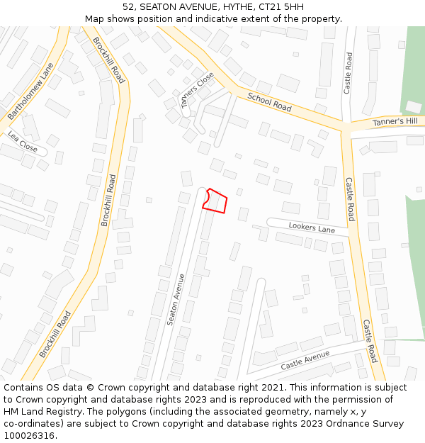 52, SEATON AVENUE, HYTHE, CT21 5HH: Location map and indicative extent of plot