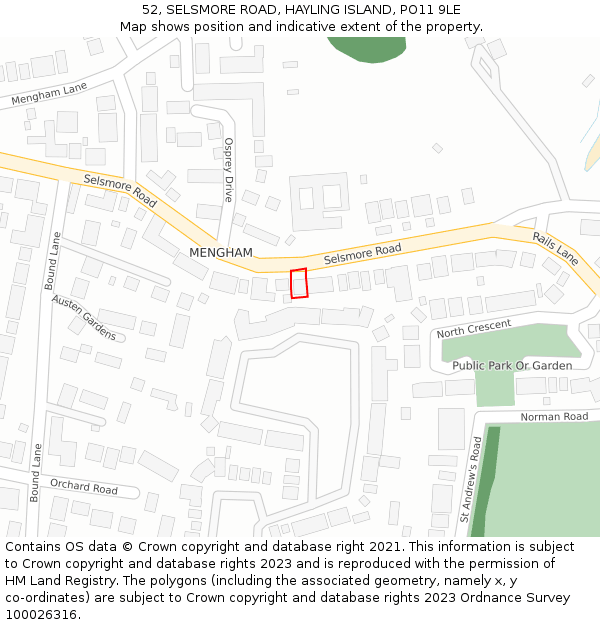 52, SELSMORE ROAD, HAYLING ISLAND, PO11 9LE: Location map and indicative extent of plot