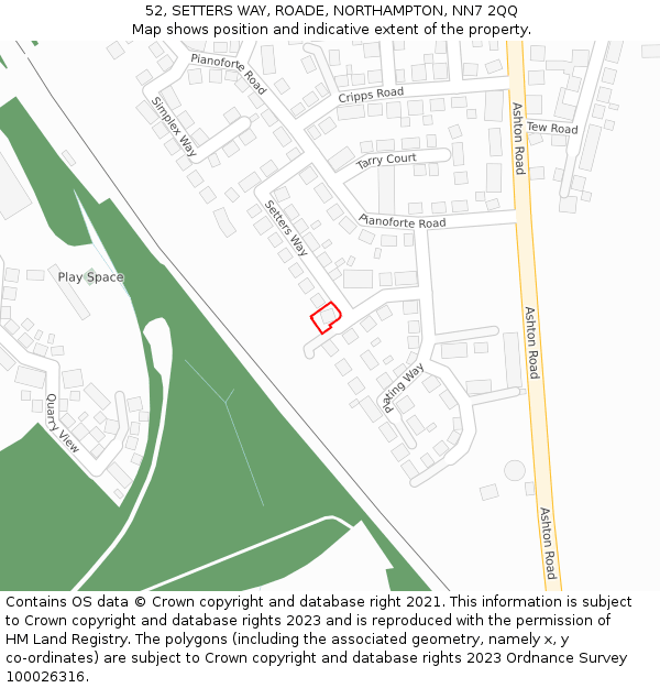 52, SETTERS WAY, ROADE, NORTHAMPTON, NN7 2QQ: Location map and indicative extent of plot
