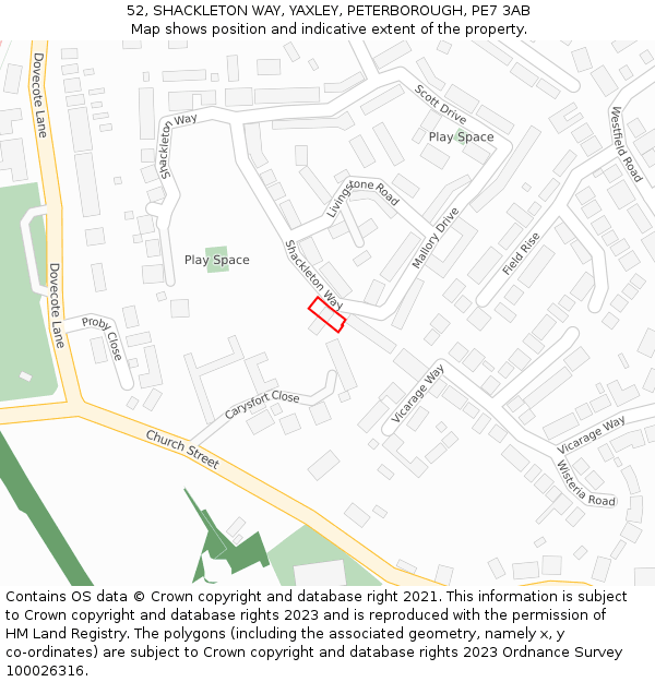 52, SHACKLETON WAY, YAXLEY, PETERBOROUGH, PE7 3AB: Location map and indicative extent of plot