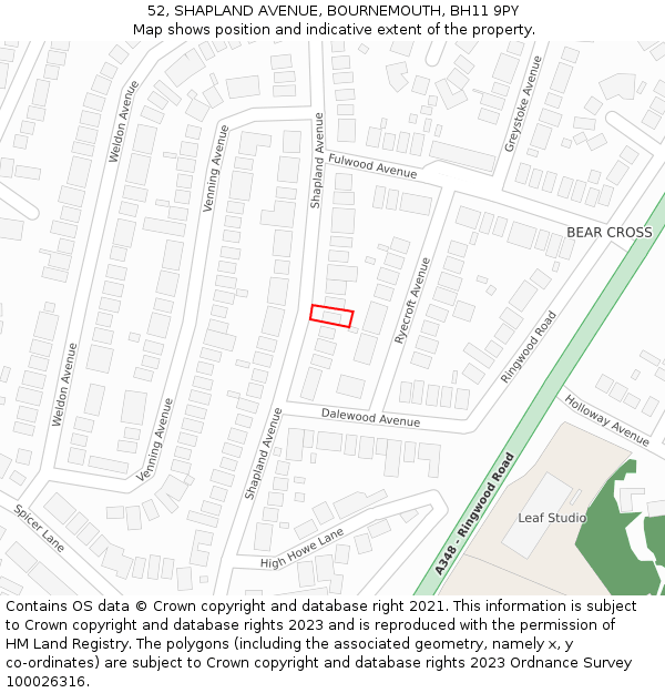 52, SHAPLAND AVENUE, BOURNEMOUTH, BH11 9PY: Location map and indicative extent of plot