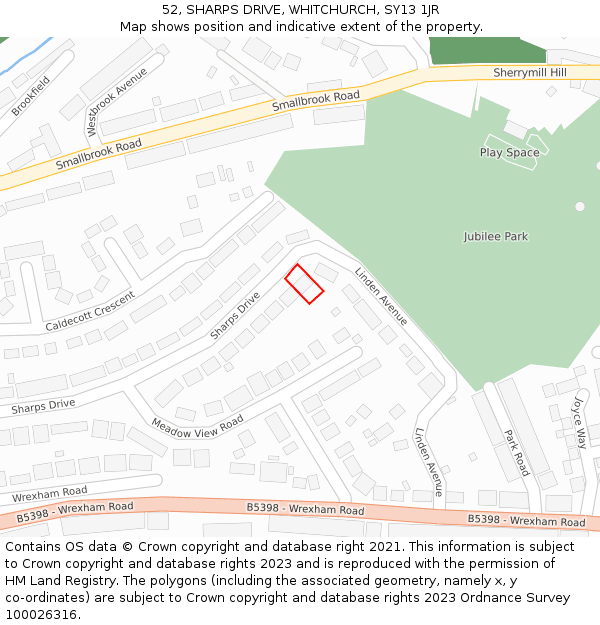 52, SHARPS DRIVE, WHITCHURCH, SY13 1JR: Location map and indicative extent of plot