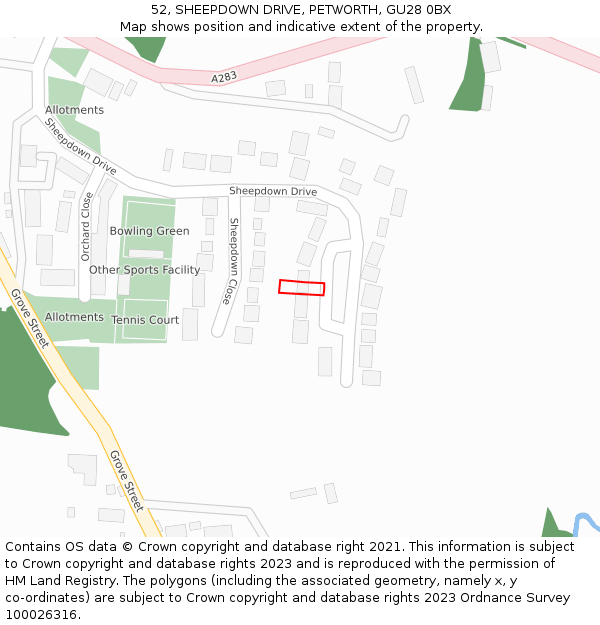 52, SHEEPDOWN DRIVE, PETWORTH, GU28 0BX: Location map and indicative extent of plot