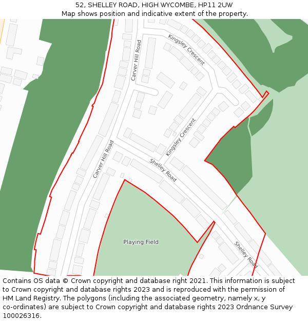 52, SHELLEY ROAD, HIGH WYCOMBE, HP11 2UW: Location map and indicative extent of plot