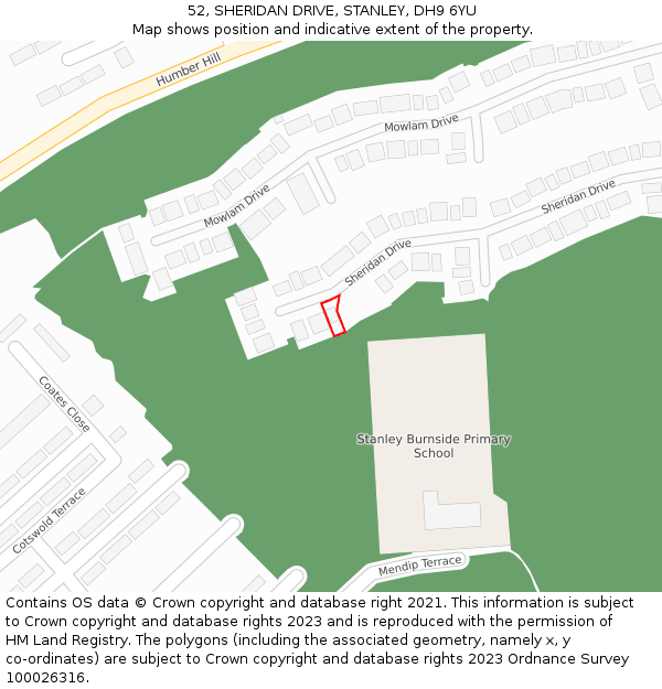 52, SHERIDAN DRIVE, STANLEY, DH9 6YU: Location map and indicative extent of plot