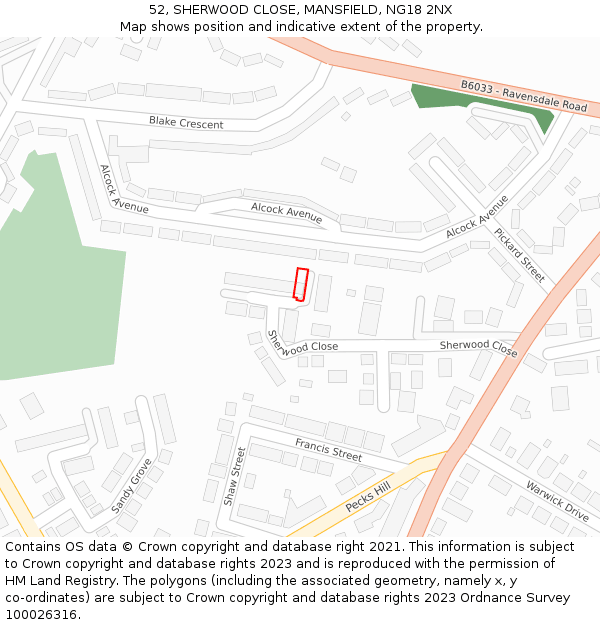 52, SHERWOOD CLOSE, MANSFIELD, NG18 2NX: Location map and indicative extent of plot