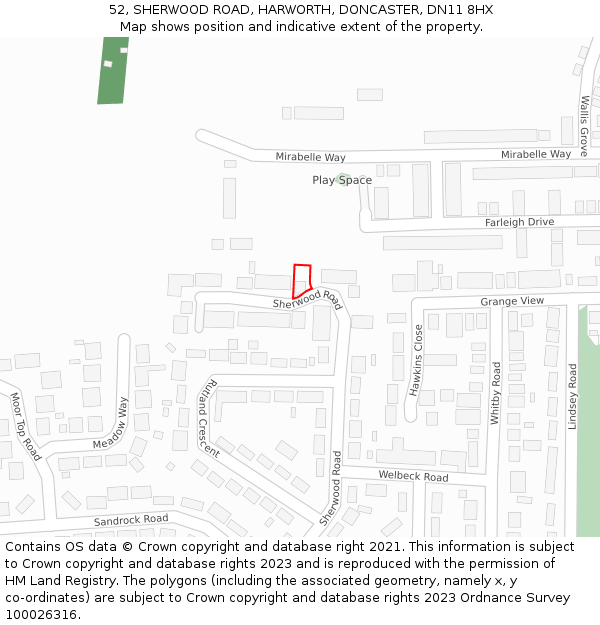 52, SHERWOOD ROAD, HARWORTH, DONCASTER, DN11 8HX: Location map and indicative extent of plot