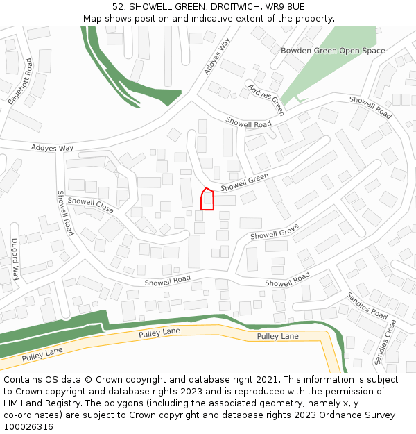 52, SHOWELL GREEN, DROITWICH, WR9 8UE: Location map and indicative extent of plot
