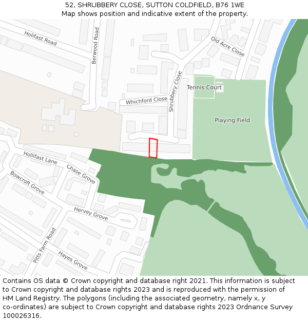 52, SHRUBBERY CLOSE, SUTTON COLDFIELD, B76 1WE: Location map and indicative extent of plot