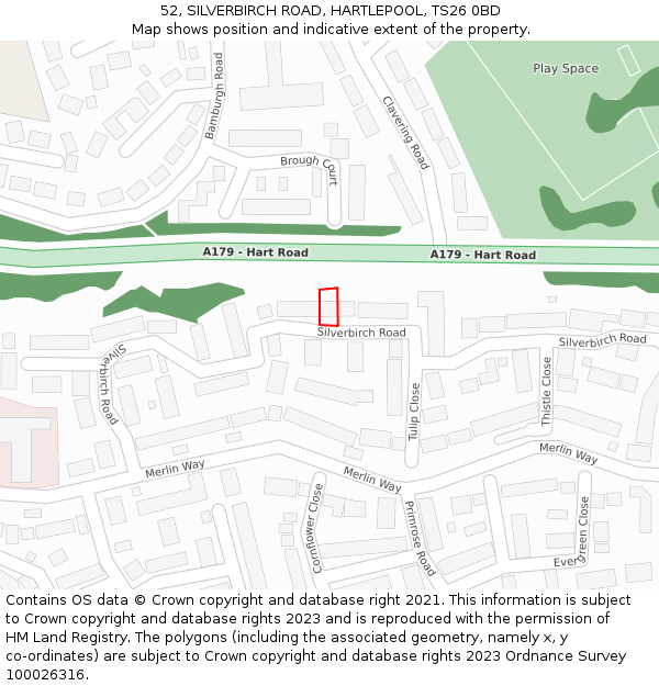 52, SILVERBIRCH ROAD, HARTLEPOOL, TS26 0BD: Location map and indicative extent of plot