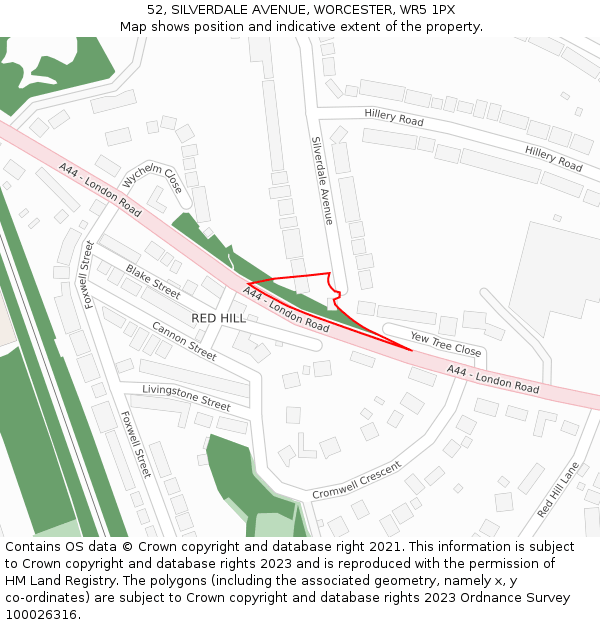 52, SILVERDALE AVENUE, WORCESTER, WR5 1PX: Location map and indicative extent of plot