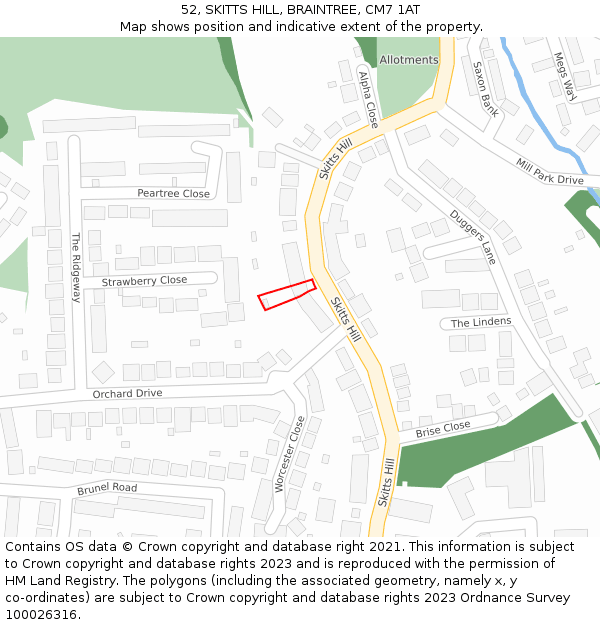 52, SKITTS HILL, BRAINTREE, CM7 1AT: Location map and indicative extent of plot
