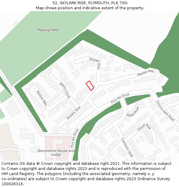 52, SKYLARK RISE, PLYMOUTH, PL6 7SN: Location map and indicative extent of plot