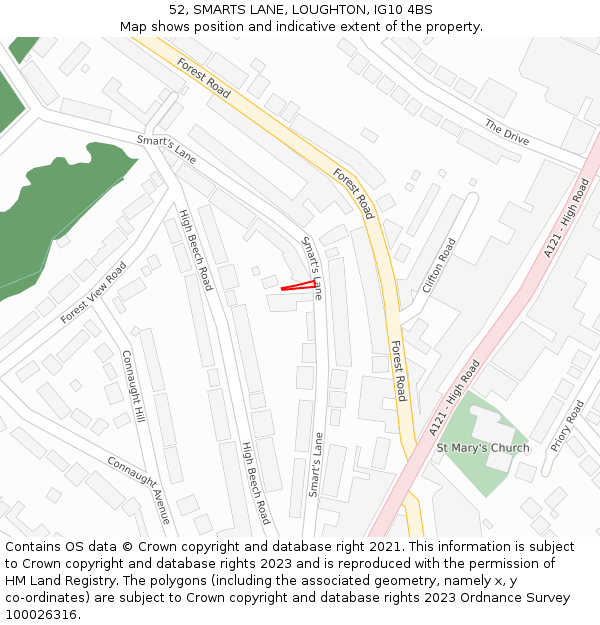 52, SMARTS LANE, LOUGHTON, IG10 4BS: Location map and indicative extent of plot