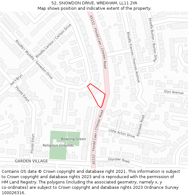 52, SNOWDON DRIVE, WREXHAM, LL11 2YA: Location map and indicative extent of plot