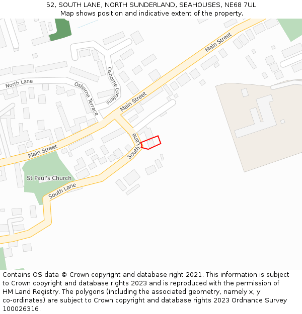 52, SOUTH LANE, NORTH SUNDERLAND, SEAHOUSES, NE68 7UL: Location map and indicative extent of plot