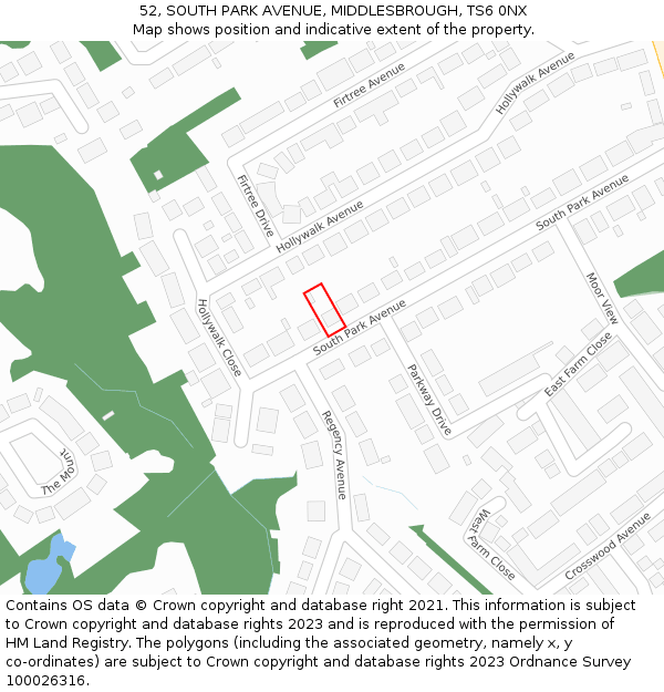 52, SOUTH PARK AVENUE, MIDDLESBROUGH, TS6 0NX: Location map and indicative extent of plot