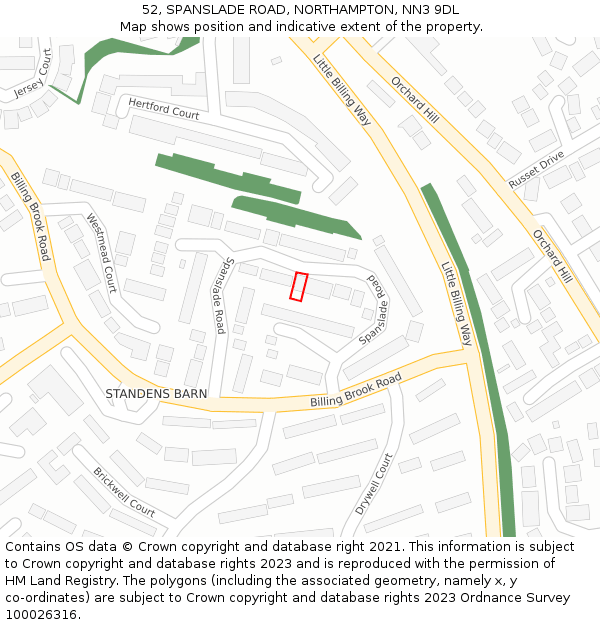 52, SPANSLADE ROAD, NORTHAMPTON, NN3 9DL: Location map and indicative extent of plot