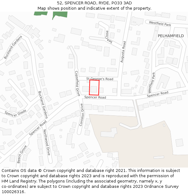 52, SPENCER ROAD, RYDE, PO33 3AD: Location map and indicative extent of plot