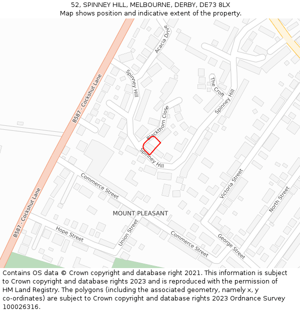 52, SPINNEY HILL, MELBOURNE, DERBY, DE73 8LX: Location map and indicative extent of plot