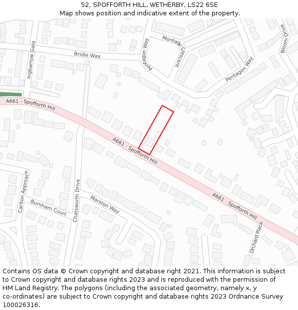 52, SPOFFORTH HILL, WETHERBY, LS22 6SE: Location map and indicative extent of plot