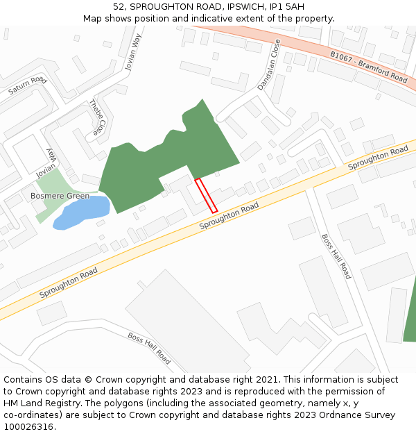 52, SPROUGHTON ROAD, IPSWICH, IP1 5AH: Location map and indicative extent of plot