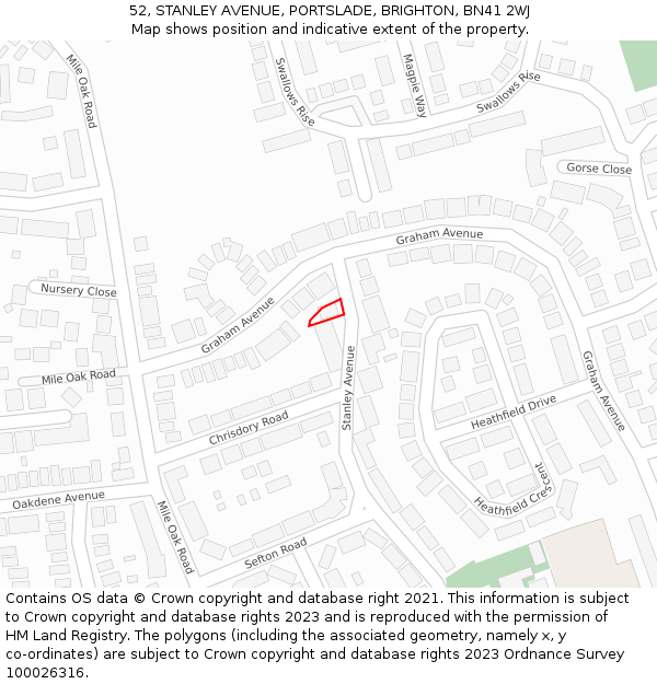 52, STANLEY AVENUE, PORTSLADE, BRIGHTON, BN41 2WJ: Location map and indicative extent of plot