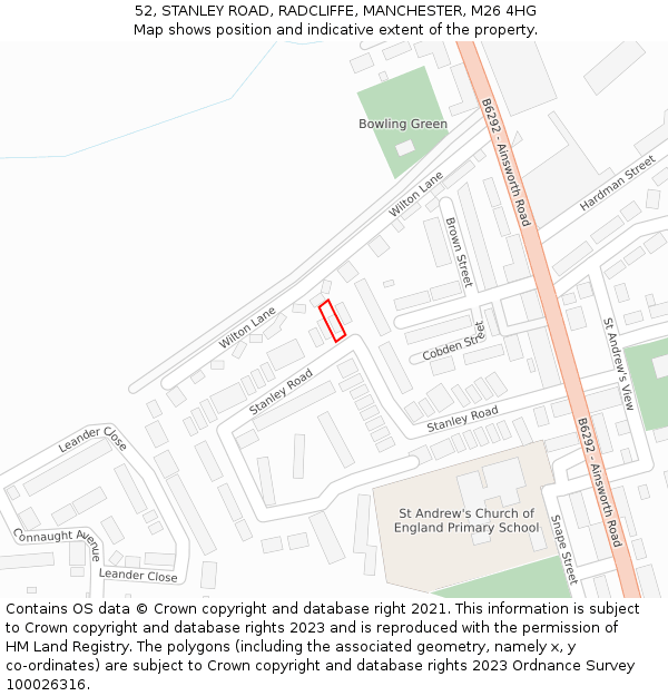 52, STANLEY ROAD, RADCLIFFE, MANCHESTER, M26 4HG: Location map and indicative extent of plot