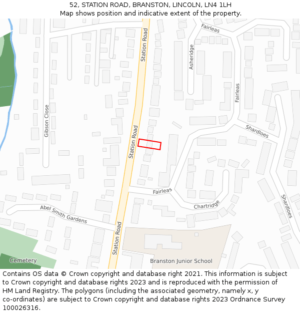 52, STATION ROAD, BRANSTON, LINCOLN, LN4 1LH: Location map and indicative extent of plot