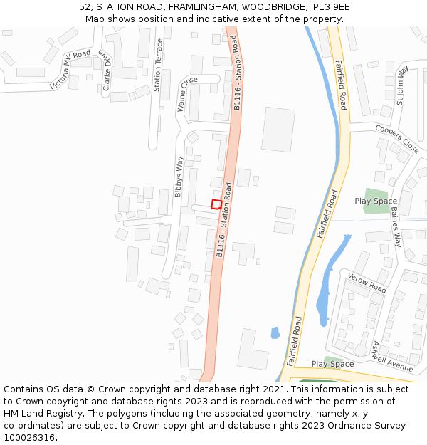 52, STATION ROAD, FRAMLINGHAM, WOODBRIDGE, IP13 9EE: Location map and indicative extent of plot