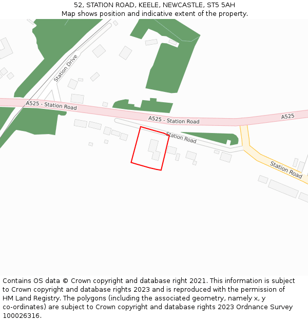 52, STATION ROAD, KEELE, NEWCASTLE, ST5 5AH: Location map and indicative extent of plot